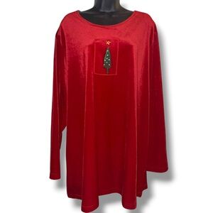 Vintage Copa Cabana red velvet Christmas tree appliqué tunic